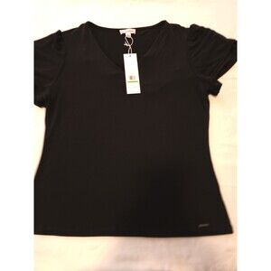 Calvin Klein Black Flutter Sleeve V-Neck Top Blouse Elegant size Large Women's